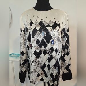 Louis Feraud vintage Harlequin Jewel satin blouse Sz 10